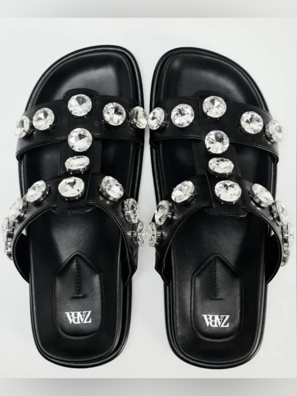 Zara Black Jeweled Slide Sandals